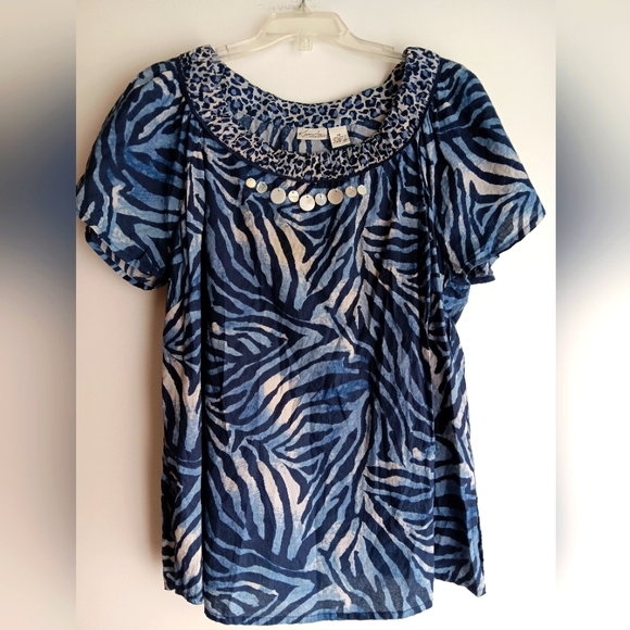 💛Blue Zebra Print Women's Top - Picture 1 of 6
